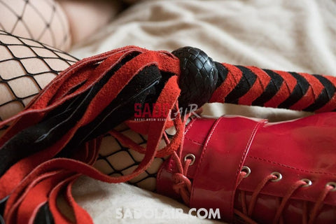 Black/red Leather Massive Whip With Braided Handle