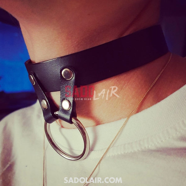 Leather Black Collar With Ring Ii Sadolair Collection