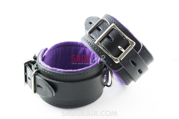 Leather Handcuffs Ankles - Purple Padded (+ Lockable) Sadolair Collection