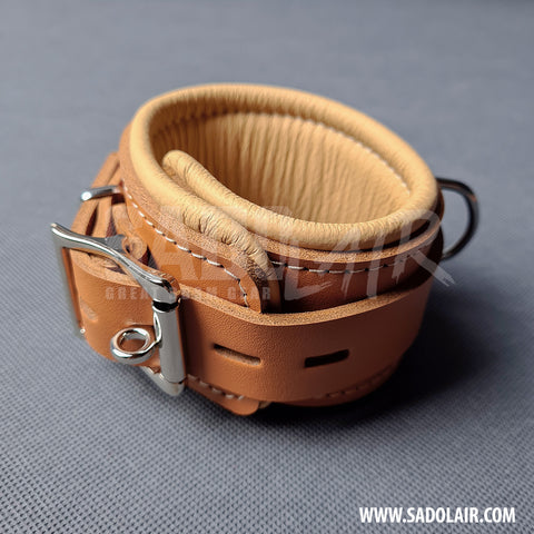 Leather Padded BDSM Wrist Cuffs “Luxury” Brown